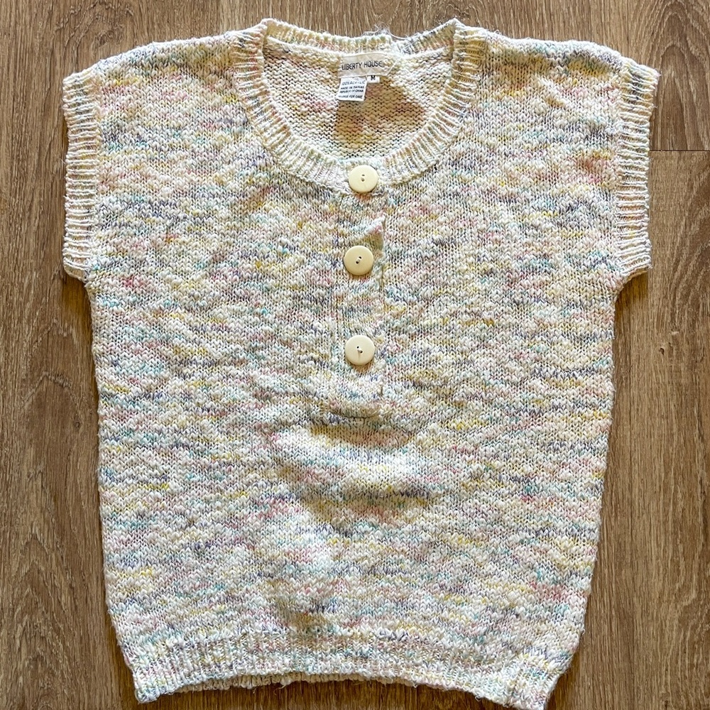 Vintage Liberty House Short Sleeve Multicolor Speckled Knit Top with Buttons